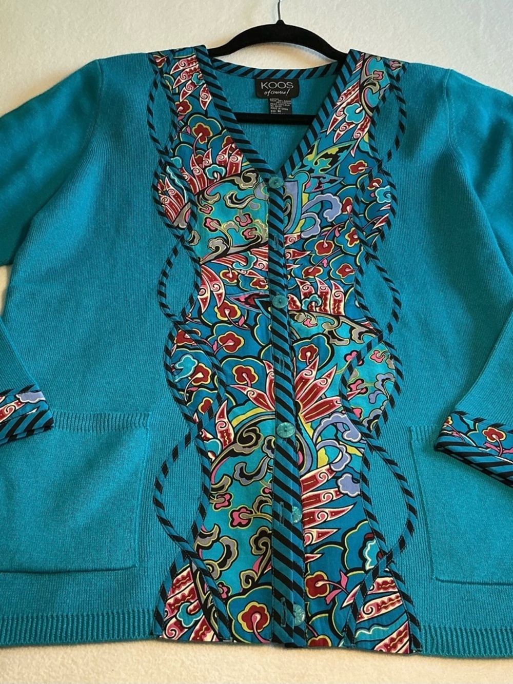 Koos silk and cotton blue boho artsy button sweater size medium - Picture 4 of 10